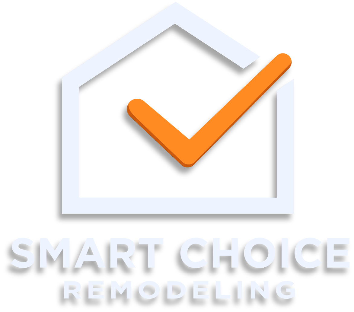Smart Choice Remodeling logo featuring a white house outline with a prominent orange checkmark.